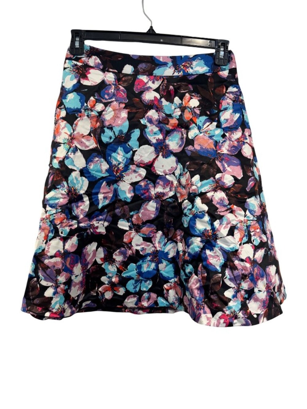 Floral A-Line Skirt By The Limited Size 4 Black Pink Blue Polyester Side Zip 23"